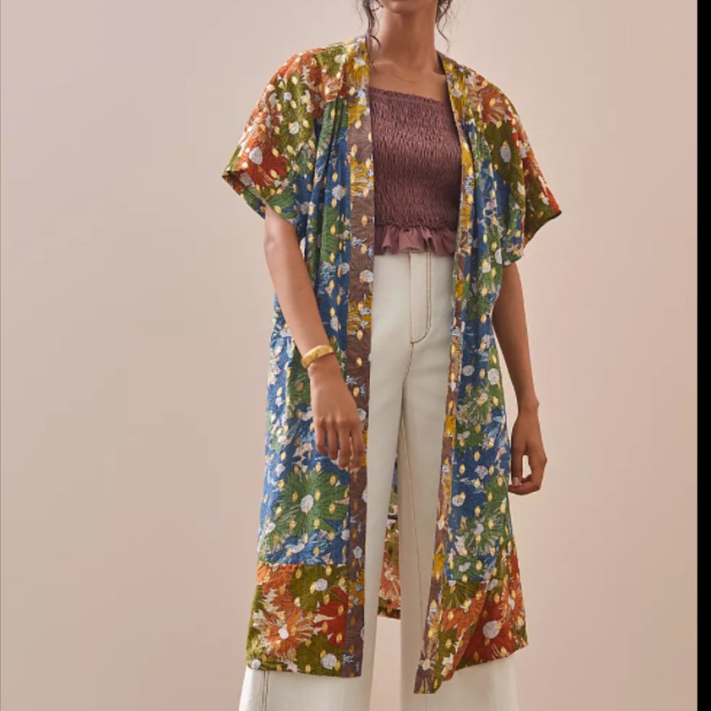 Anthropologie Floral Shine Duster Kimono Size-All NWT - Picture 2 of 9